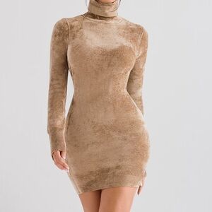 House of CB Chenille Mini Dress in Color Fawn, size medium